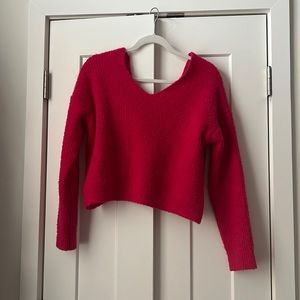 Almost Famous Hot Pink Sweater with Low Cut Crisscross Back Women’s Medium